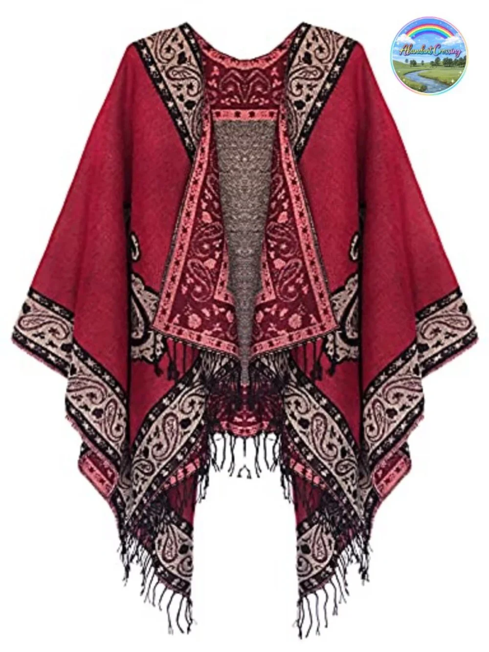 Retro Vintage Pattern Tassel Poncho Shawl Cape Wrap Oversized Plaid Blanket